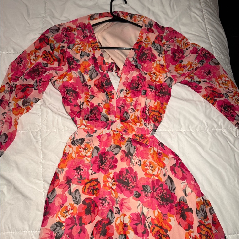 Floral Long Sleeve Dress (pink and orange)